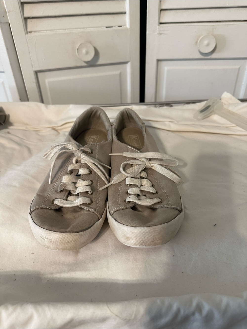 Keds Women's Taupe Canvas Sneakers with White Laces